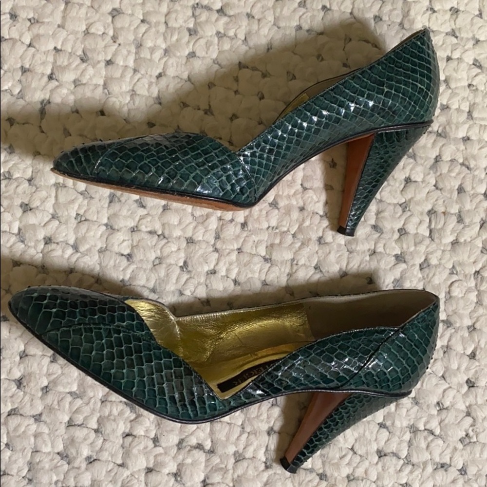 WALTER STEIGER luxe Genuine Snakeskin Authentic leather soles 6.5 1/2 jade green